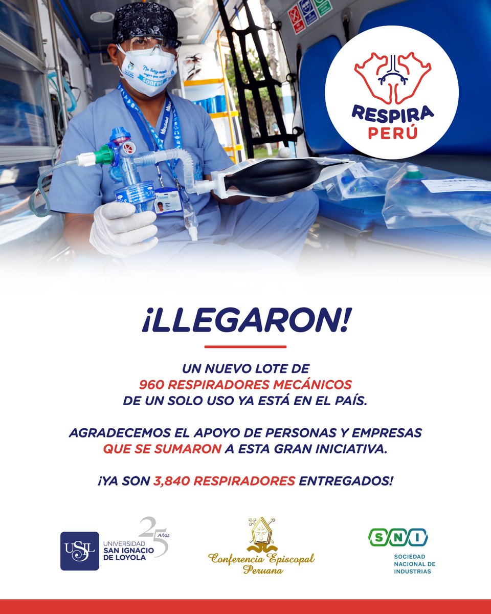 Nuevo lote de 960 respiradores mecánicos llegaron al Perú
