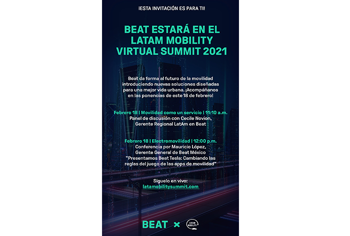 Beat participará en el ‘Latam Mobility Virtual Summit’, con la presentación de nuevas soluciones para mejorar la vida urbana