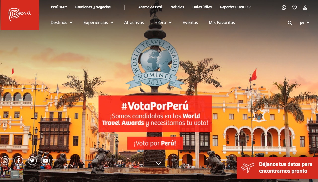 Peru.travel es nominada como mejor web de turismo del mundo