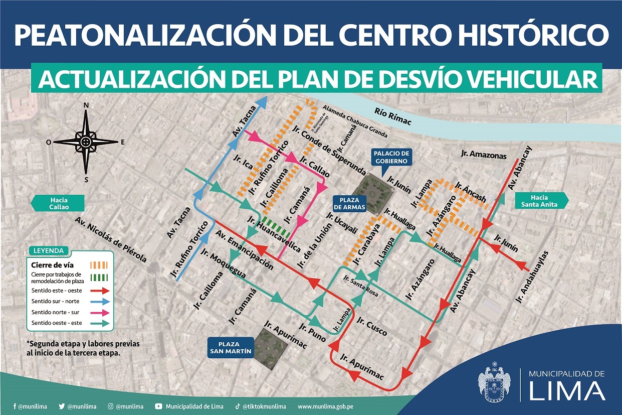 Municipalidad de Lima actualiza plan de desvío por obras de peatonalización en el centro histórico