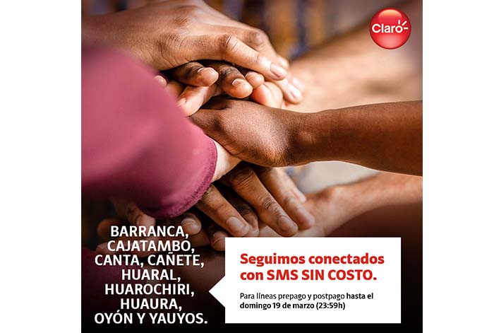 Claro amplía SMS sin costo en Tumbes, Piura, Cajamarca, Lambayeque, La Libertad, Áncash y provincias de Lima