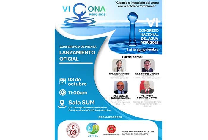 El VI Congreso Nacional del Agua - Perú 2023 se realizará del 6 al 10 de noviembre