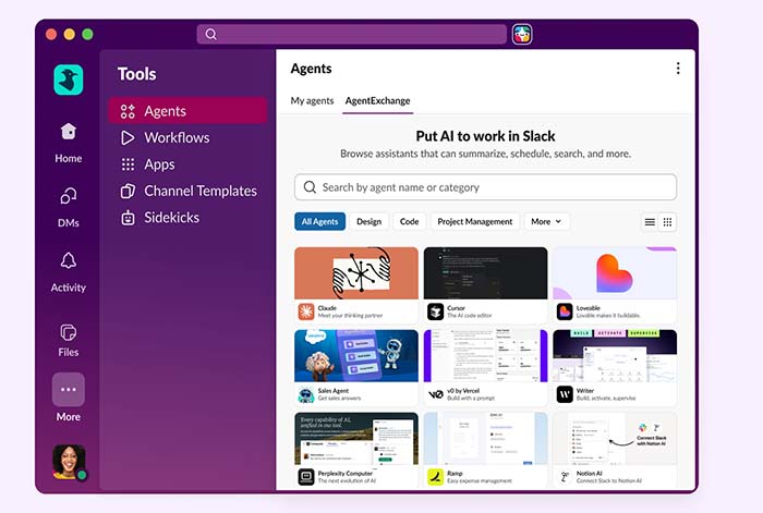Slack es donde trabaja tu equipo. Ahora también es donde trabajan tus agentes